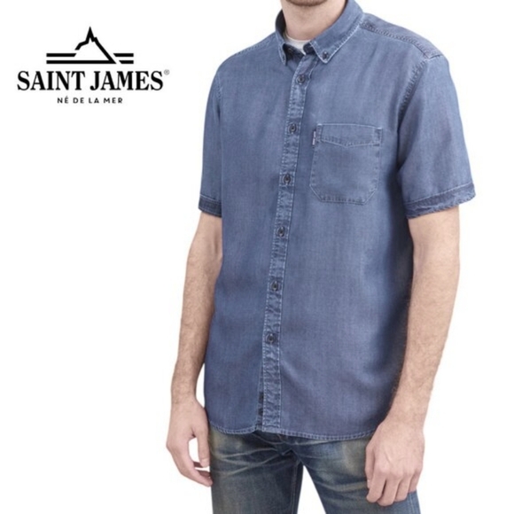 SAINT JAMES Chambray Shirt “Frédéric” Style 100% TENCEL short sleeve m - Picture 2 of 13